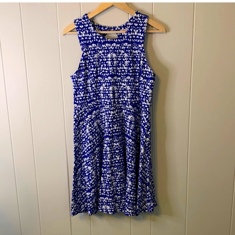 Xhilaration Blue and White Skater Dress Size Extra Large
